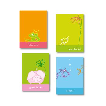 Tiere, Illustration, Kartenreihe, Humor, Schwein, Fisch, Frosch, Schaf, Strichzeichnung, linear, Illustration