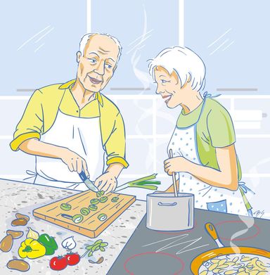 Hausarbeit, Küche, Kochen, Ernährung, Gemüse, gesund, Paar