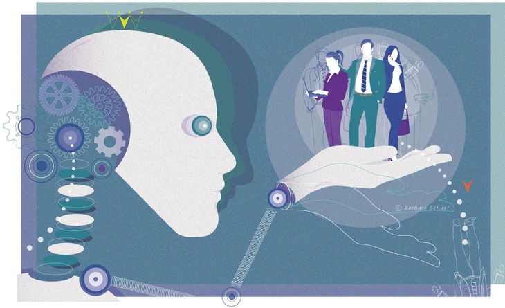 künstliche Intelligenz, Roboter, Arbeitswelt, business, Menschen, Unternehmer, Mann, Frau, digitale Technik, jobs, Arbeitsplatz, Zukunft, Bedrohung, Angst, Arbeitsplatzverlust, Roboter, Hand, Absturz, Corser, people, Bedrohung