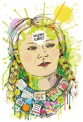 Gret Thunberg, fridays for future, ecology, global warming, climate, planet, demonstration, environmental activist, girl, portrait, collage, leader, nature, protest, idea