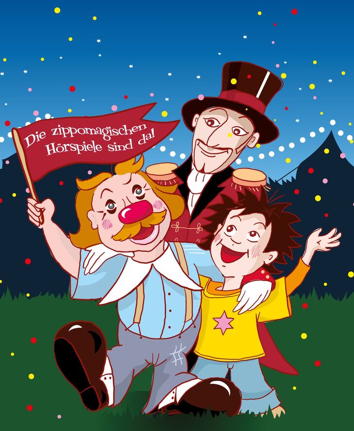 Standee, Standfiguren, Circus Roncalli, Musik-CD, Vorhang, Geschichte, Musik, Kinder, Circuswaagen, Nacht, Zirkusdirektor, Junge, Caraktere, Sympathifiguren, Clown 