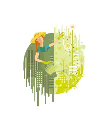 urban gardening, Blumen, Samen, Stadt, Umwelt, ecology, Grün, city, Garten, Gärtnern, Stadtplanung, Park, Schadstoffe, Verwandlung, Veränderung, Giesskanne, flowers, Begrünung, Häuser, Architektur, Sonnenhut, Gärtnerin, Wachsen, Bäume