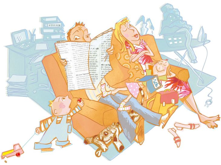 Faulenzen, famie, Aufschieben, unerledigt, Schule, Sofa, Famile, Steuer, Wäsche, Hausaufgaben, Schule, Kinder, Junge, Mädchen, Unrordnung