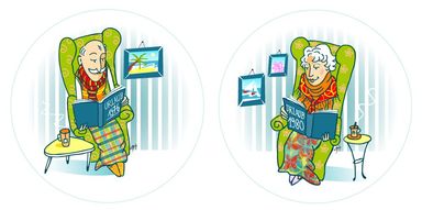 unterversorgter Minimalrentner, online-Test, Rente, Altersvorsorge, Versicherung, Charakterdesign, Figuren, Illustration