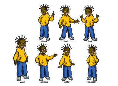 afrikanischer Junge, Rasterlocken, online-Spiel, Posen, Caharktere, Figur, Kinder, Jugend, gesunde Ernährung, Gefühle