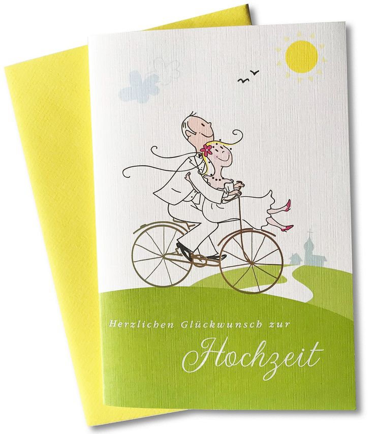 Hochzeit, Brautpaar, Kirche, Farrad, Sonne, Illustration, Strichzeichnung, Karte, Papeterie
