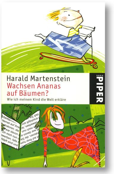 Familie, Tatgeber, Vater, Mutter, Sohn, Buchcover, Kind, Erziehung, katze, Sofa, Lampe , Zeitung, Überforderung, Kinderfrage, Roller, Familie, Welt erklären, Elternstress