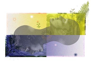 Flow, Funktionalität, Kopf, Psychologie, Illustration, Blumen, Wachstum, Gesicht, Wandel, Gegensatz, digital art, editorial, Winter, Sommer, Natur, Profil, Psyche, Symbolismus, Blumen, Sonne; Sterne, Esoterik