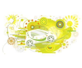 e-car, Umwelt, Energie, Ökologie, Strom, Auto, grün, Zukunft, future, Nachhaltigkeit, Vektor-Illustration, Natur, Technik, Mobilität, Blumenmuster, Flower, grafisch, Style, Verkehr