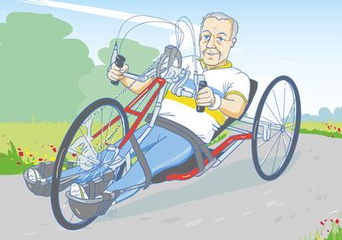 Behinderung, querschnittslähmung, Handbike, Sport, Bewegung, Fitness, Gesundheit, Alter, Mann, Senior, aktiv, Landschaft, Natur, Strasse