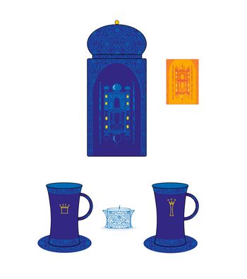 Krone, Taj Mahal, Interior, Porzelan, Teedose, Teetasse, Teelicht, Dekor, Lifestyle, Wohnambiente, Illustration, ornamentik, exotisch