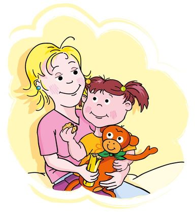 Spielen, Mutter, Tochter, Stofftier, Kekse, Essen, Nähe, Schmusen, Geborgenheit, Zuneigung, Lachen