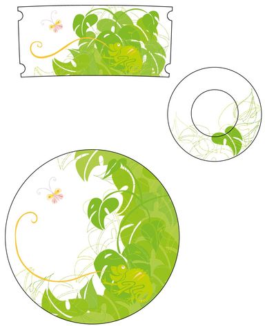 Teller, Tasse, Porzelan, Chameeon, Schmetterling, Blätter, Dschungel, dekore, Interiore, Geschenk, Illustration, Kinder