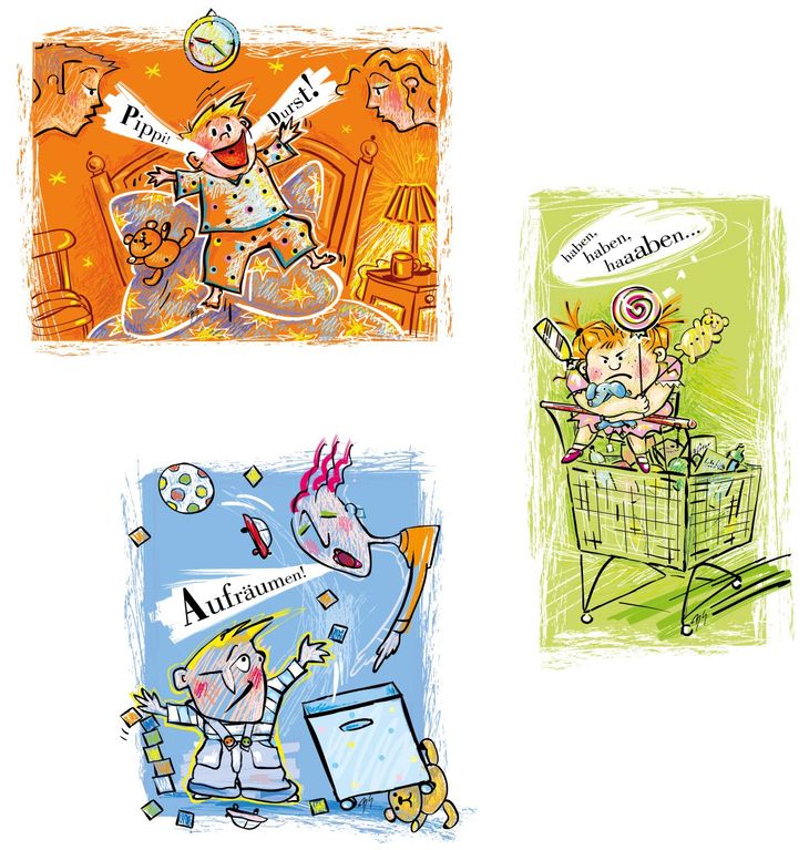 Einkaufen, Konsum, Einschlafen, Aufräumen, Erziehung, Familie, Kind, Konsequenz, Durchsetzten, Illustration, Humor, Editorial