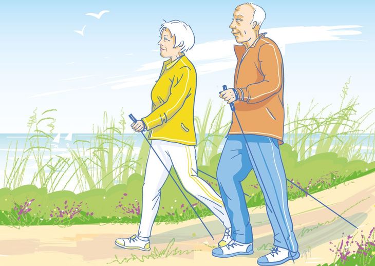 Paar, Sport, Senioren, Laufen, Landschaft, Mann, Frau, Wasser, See, Meer, Segelboot, Natur, Alter, Senioren, Bewegung, Fitness, Nordic Walking