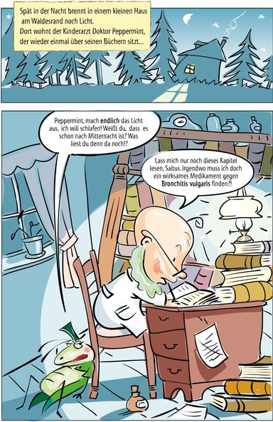 , Haus, Wald, Nacht, Schreibtisch, Dunkelheit, märchenhaft, SchreibenFee, Verzaubern, Verwandeln, Natur, Blumen, Arzt, Doktor, Naturheilkunde, Grille, Grashüpfer, Comic, Kinder, Pharma