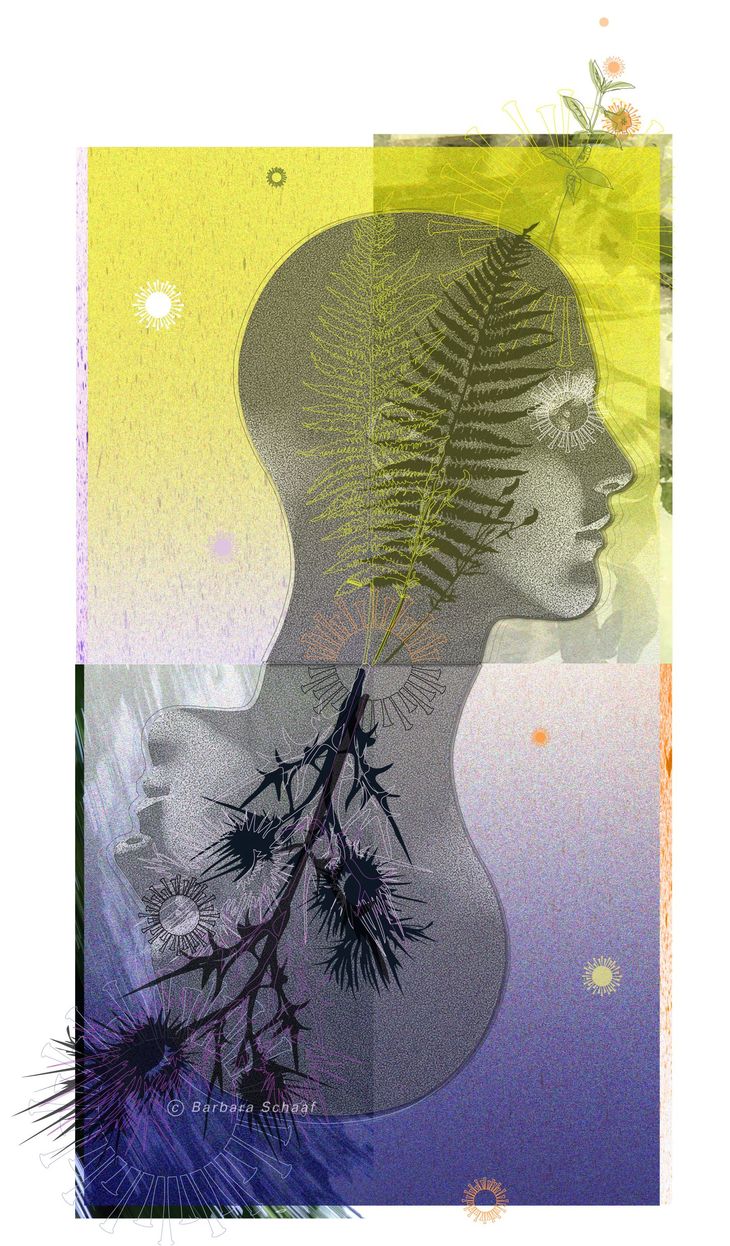 Flow, Funktionalität, Kopf, Psychologie, Illustration, Blumen, Wachstum, Gesicht, Wandel, Gegensatz, digital art, editorial, Winter, Sommer, Natur, Profil, Psyche, Symbolismus