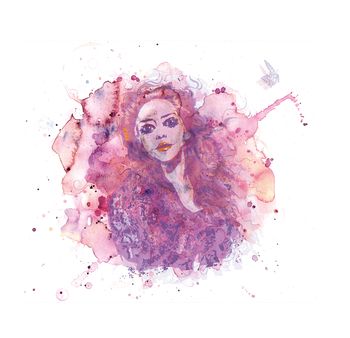 Illustration, Frau, Lila, Aquararell, Beauty, Mode, Schönheit, Woman, Aquarell