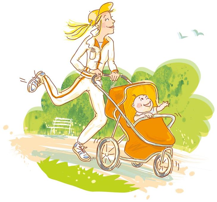 Kinderwagen, Sport, Joggen, Park, Vögel, Baby, Frau, Mutter, Kind, Weg, Gras, Frühling