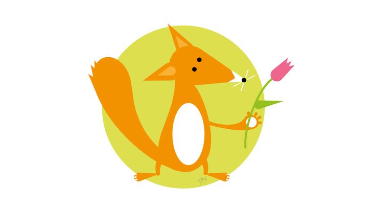Tier, Fuchs, Blume, Tulpe, Geschenk, Vektorillustration, Gruss, animal, Frühling, Schenken, Charakter, Figur